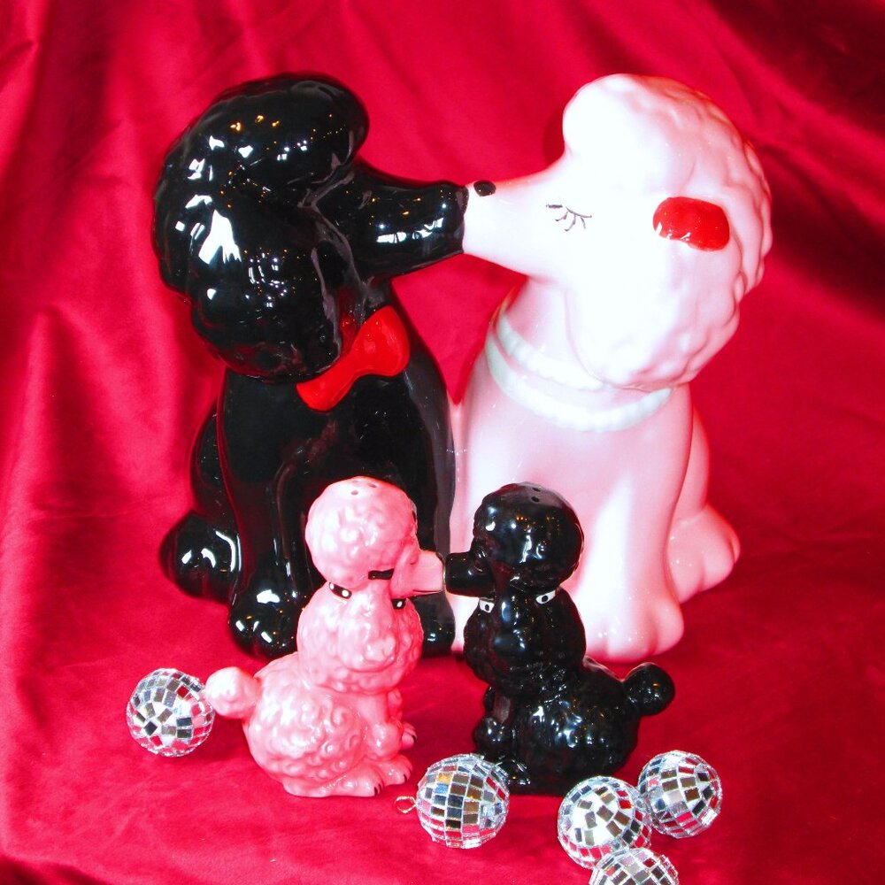Retro Pink & Black Poodle Salt and Pepper Shakers Pair